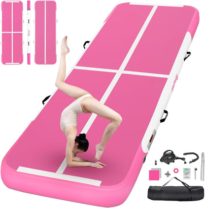 FBSPORT Inflatable Air Gymnastics Mat Training Mats 4/8 inches Thickness Gymnastics Tracks for Home Use/Training/Cheerleading/Yoga/Water with Pump