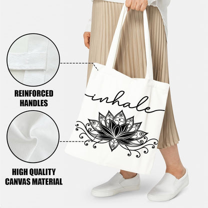 Inhale Exhale Tote Bag Gifts for Women Girl Yoga Lover Meditation Gift, Lotus Flower Zen Canvas Tote Bag Double-Sided Print Bags