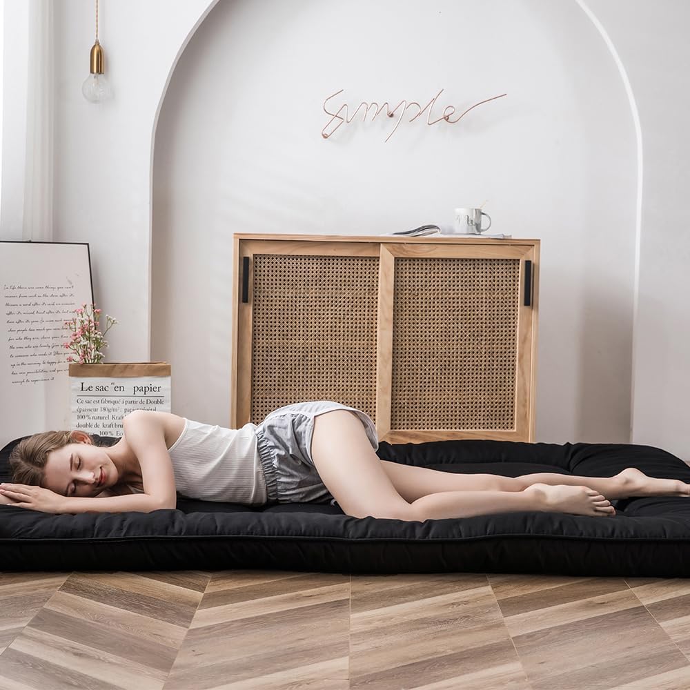 MAXYOYO Bohemian Retro Mattress Boho Floral Japanese Futon Mattress Tatami Floor Mat Foldable Portable Camping, Sleeping Pad, Lounger Couch Bed Full Size