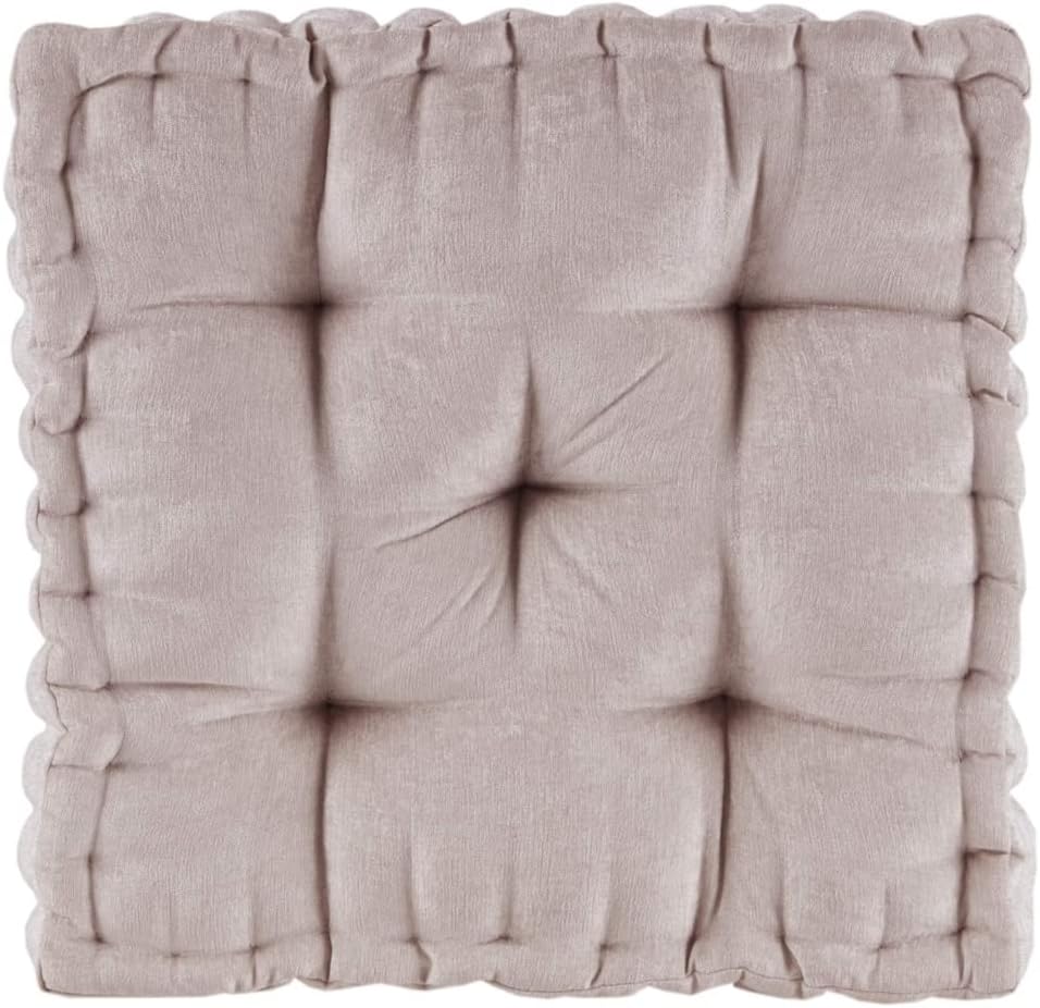 Intelligent Design Large Floor Pillow for Adults Yoga or Meditation Cushion with Handle, Floor Cushion for Board Games, Lustrous Chenille Tufted, Handsewn Scalloped Edge, Azza, 24" x 24" x 5" Yellow