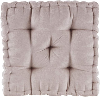 Intelligent Design Large Floor Pillow for Adults Yoga or Meditation Cushion with Handle, Floor Cushion for Board Games, Lustrous Chenille Tufted, Handsewn Scalloped Edge, Azza, 24" x 24" x 5" Yellow