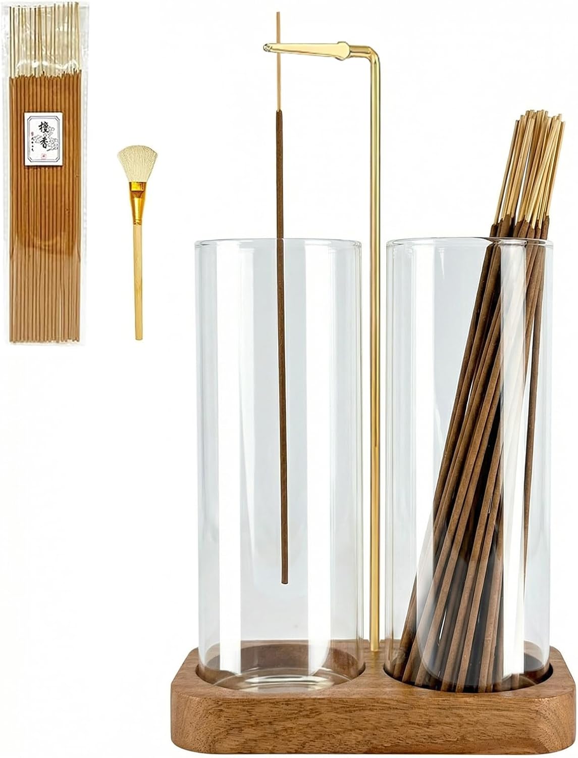 Incense Holder,Wooden Incense Holder for Sticks with 20 Incense Sticks, Anti-ash Incense Burner with Glass Ash Catcher for Meditation Yoga Spa Gift Home Decor