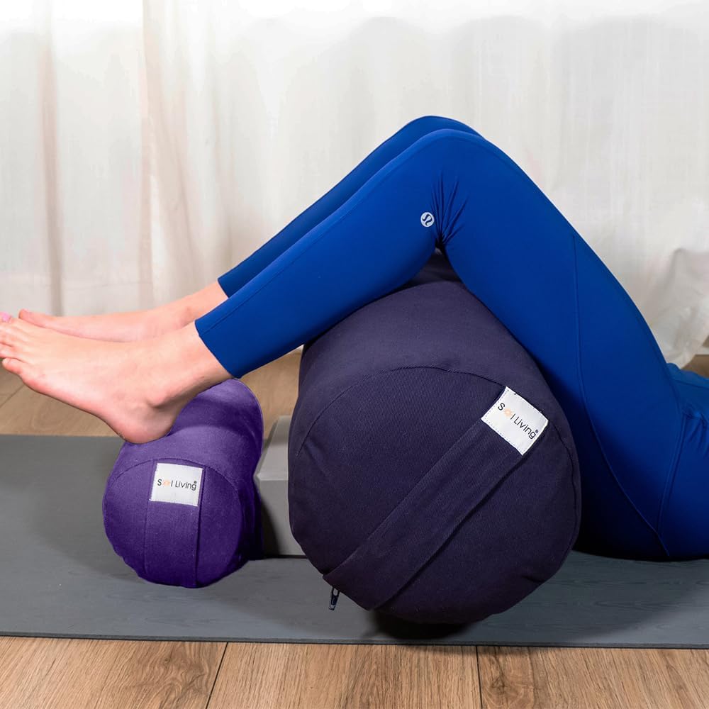 Sol Living Yoga Bolster Pillow for Restorative Yoga Meditation Bolster 100% Cotton Cylindrical Meditation Cushion Firm Cushion Bolster Washable Cover for Balance Support Asana Poses