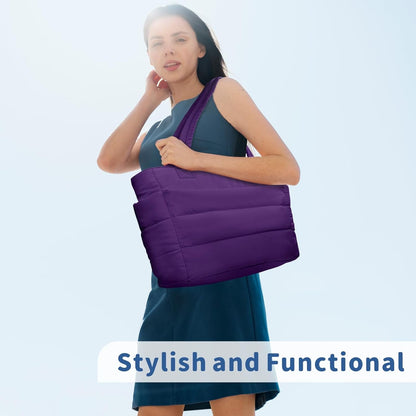 TOPDesign Puffer Tote Bag for Women, Lightweight Puffy Handbag with Compartments, Quilted Shoulder Bag for Work, Travel, Gym - Colors B