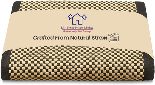 LFH Home Handmade Straw Yoga Mat For Exercise, Workout, Fitness - Perfect Heavy Quality Eco Friendly Natural Straw Reversible Yoga Mat for Men & Women - 72x24 Inch
