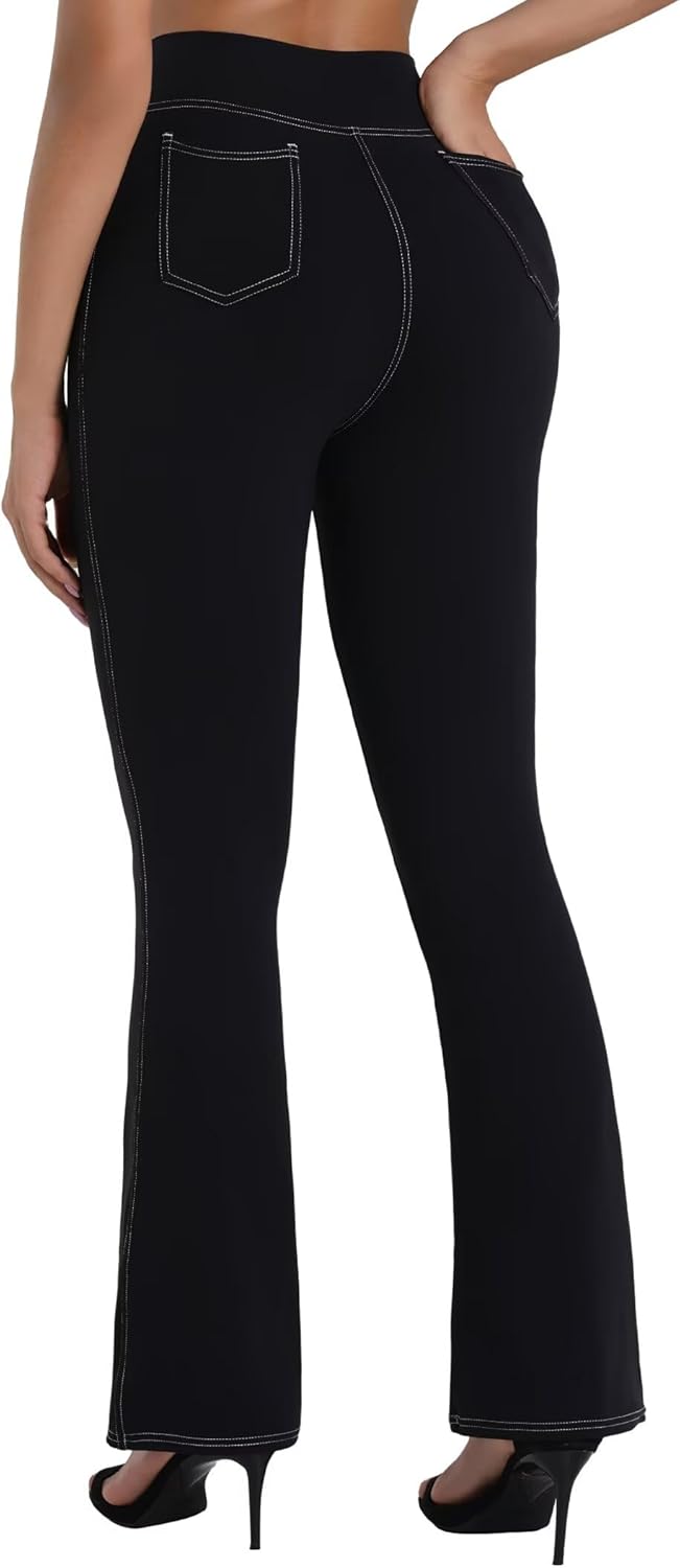 Sunzel Sustainable Flare Leggings for Women, Mini Bell Bottom Flared Yoga Pants with Denim Look, High Waisted Tummy Control