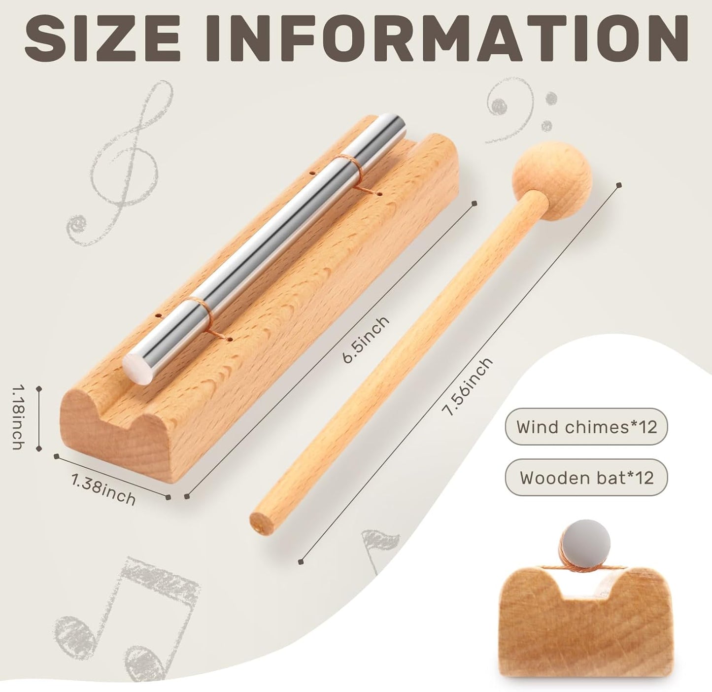 Boao 12 Pieces Meditation Chime, Mindfulness Teacher Hand Bell Chime Musical Percussion Instrument with Mallet Reminder Tools for Prayer Yoga Music Sound Therapy Gift