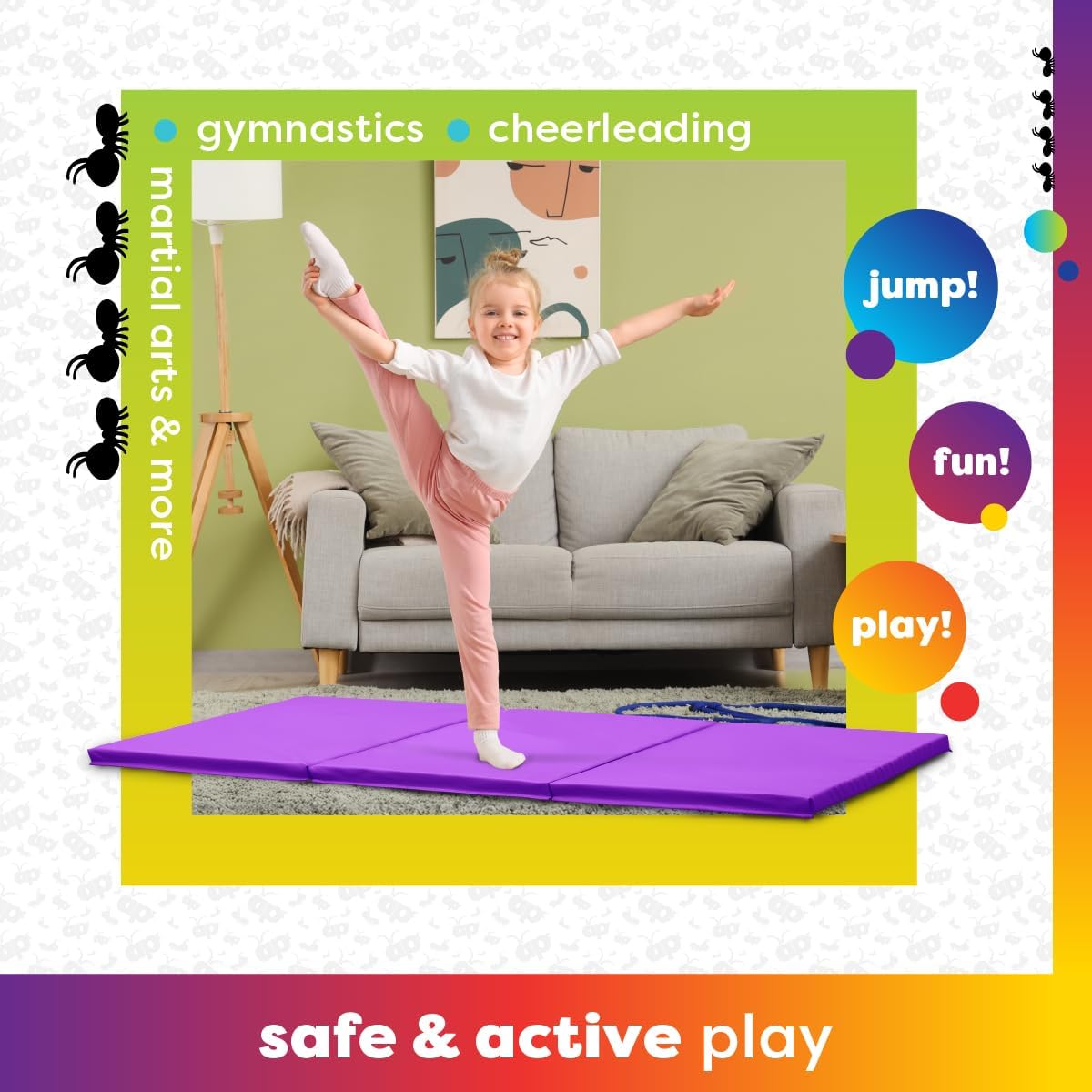 Antsy Pants Tumbling Mat for Kids – Gymnastics Mat, Easy to Clean, Sturdy, Foldable Tumbling Mats, Padded, Lightweight, Portable, Gymnastics Equipment for Active Play