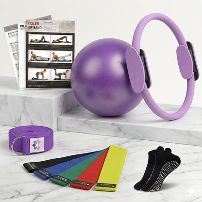YXILEE Pilates Ring Circle Set - Workout at Home Workout Equipment Women - Booty Bands Stretching Equipment Pilates Mini Exercise Ball for Legs Arms and Thighs