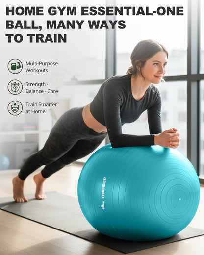 Trideer Exercise Ball for Yoga, Pilates & Fitness – Stability Ball Equipment for Home Gym & Office Chair, Core & Balance Training Accessories, Physical Therapy Equipment, Quick Pump Included, 5 Sizes