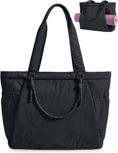 BAGSMART Yoga Tote Bag for Women with Knotted Handle, Lightweight Pilates Bag with Yoga Mat Holder, Gym Bag for Work Travel