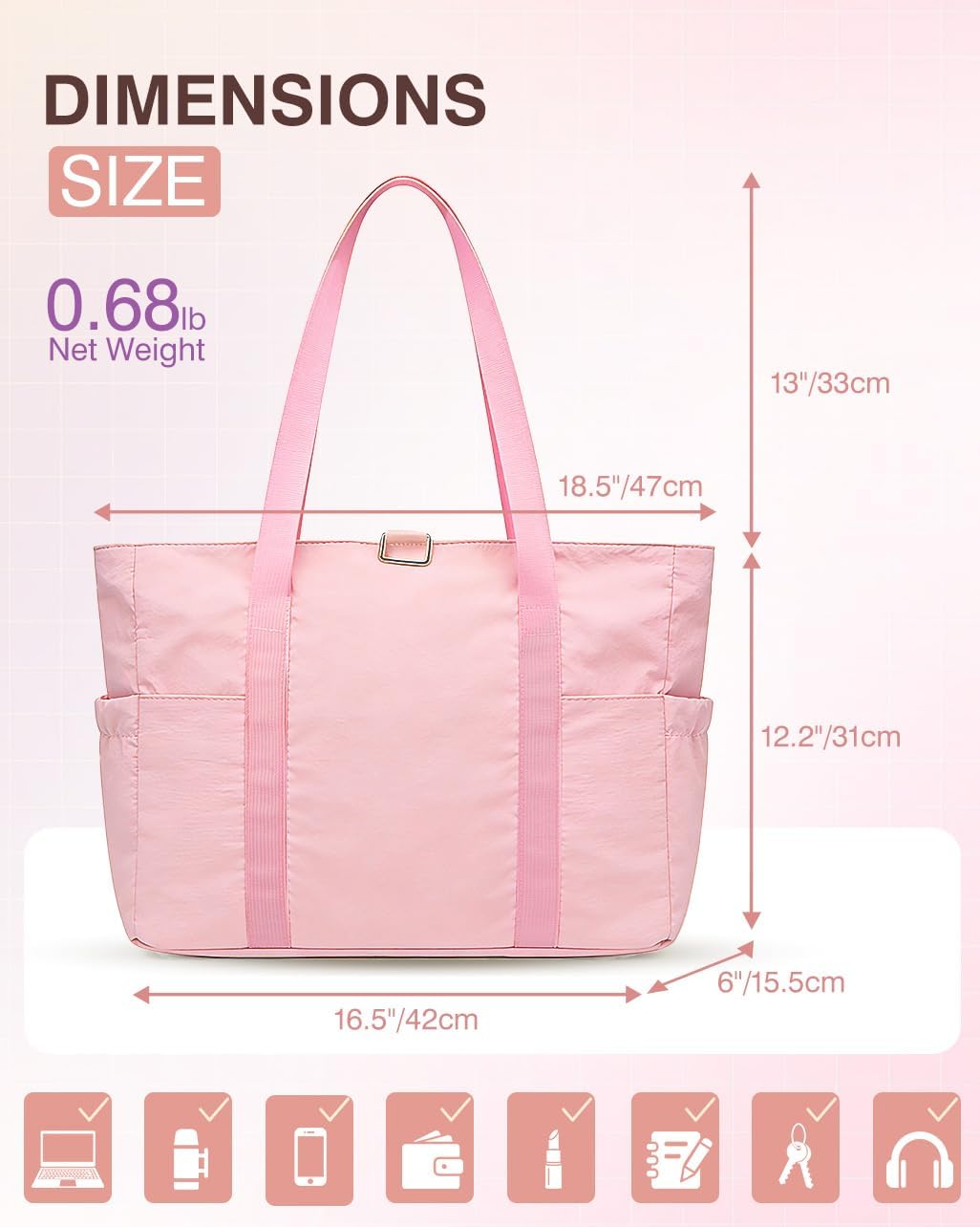 Tote Bag for Women, 26L Capacity Travel Purses Work Bag, Small Zipper Tote Bag for Travel Nurse Gym Teacher