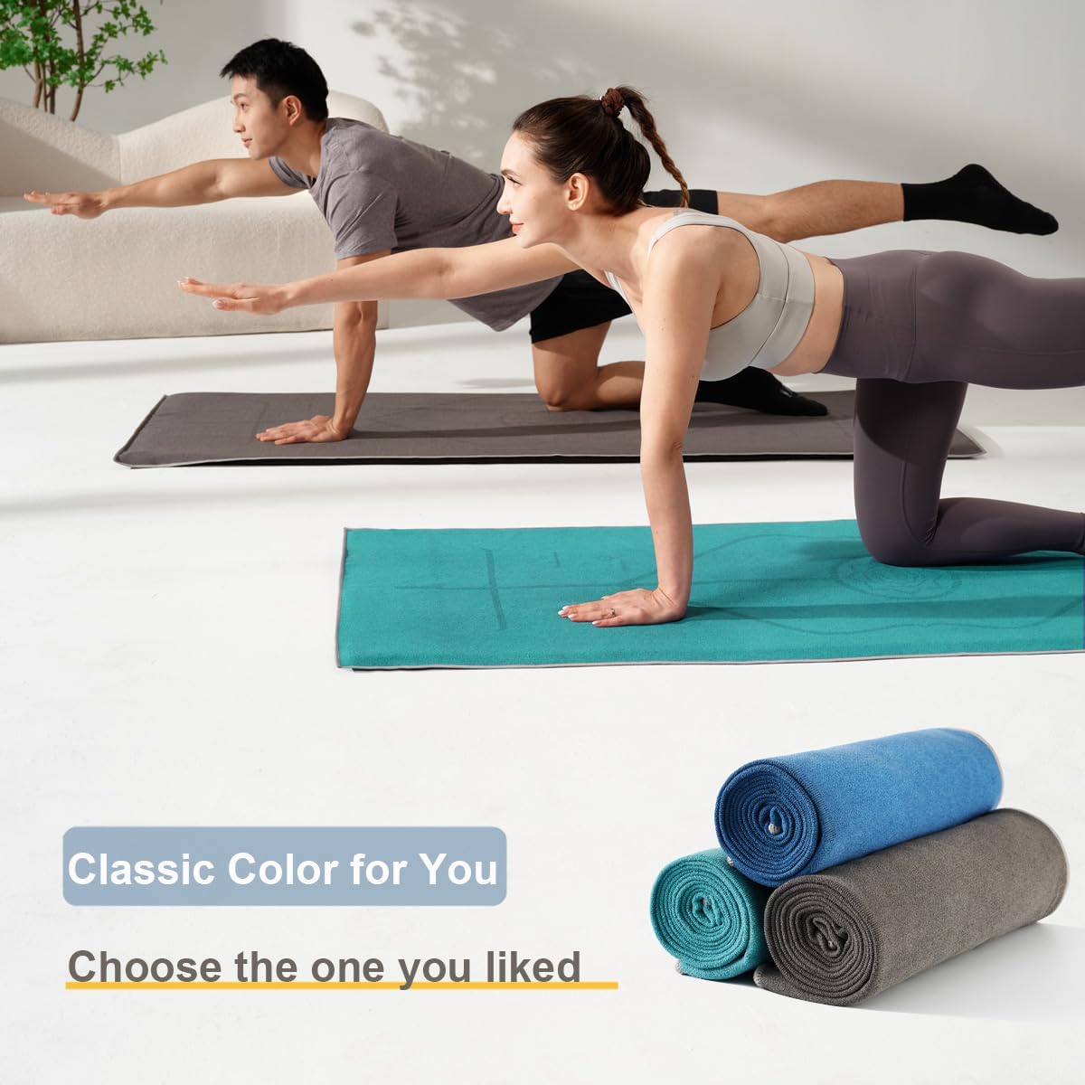Yoga Mat Towel with Alignment Lines, 72"x 24" Mat-Sized, Anti-Slip Cover for Hot Yoga Pilates Exercise Fitness with Mesh Storage Bag (Dark Grey)