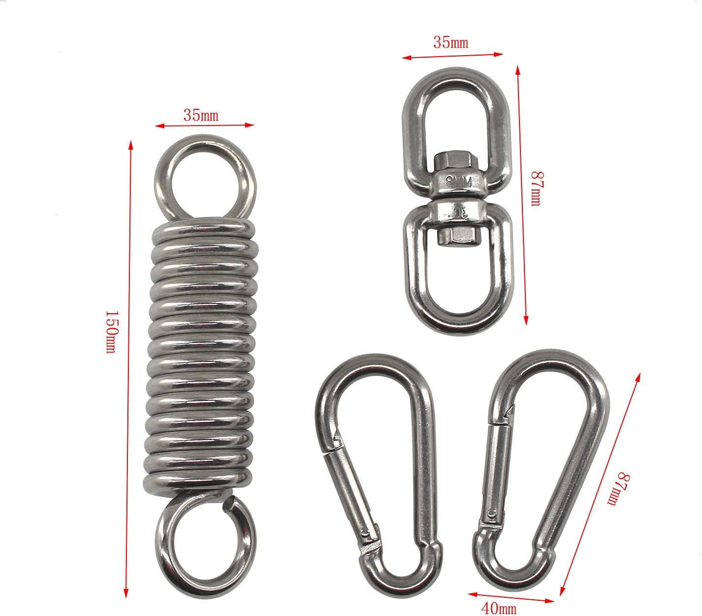 304 Stainless Steel Heavy Duty Hammock Chair Hanging Spring Swing Damping Spring Hook Loadability 550LB Suspension for Sandbag Yoga Pack of 1