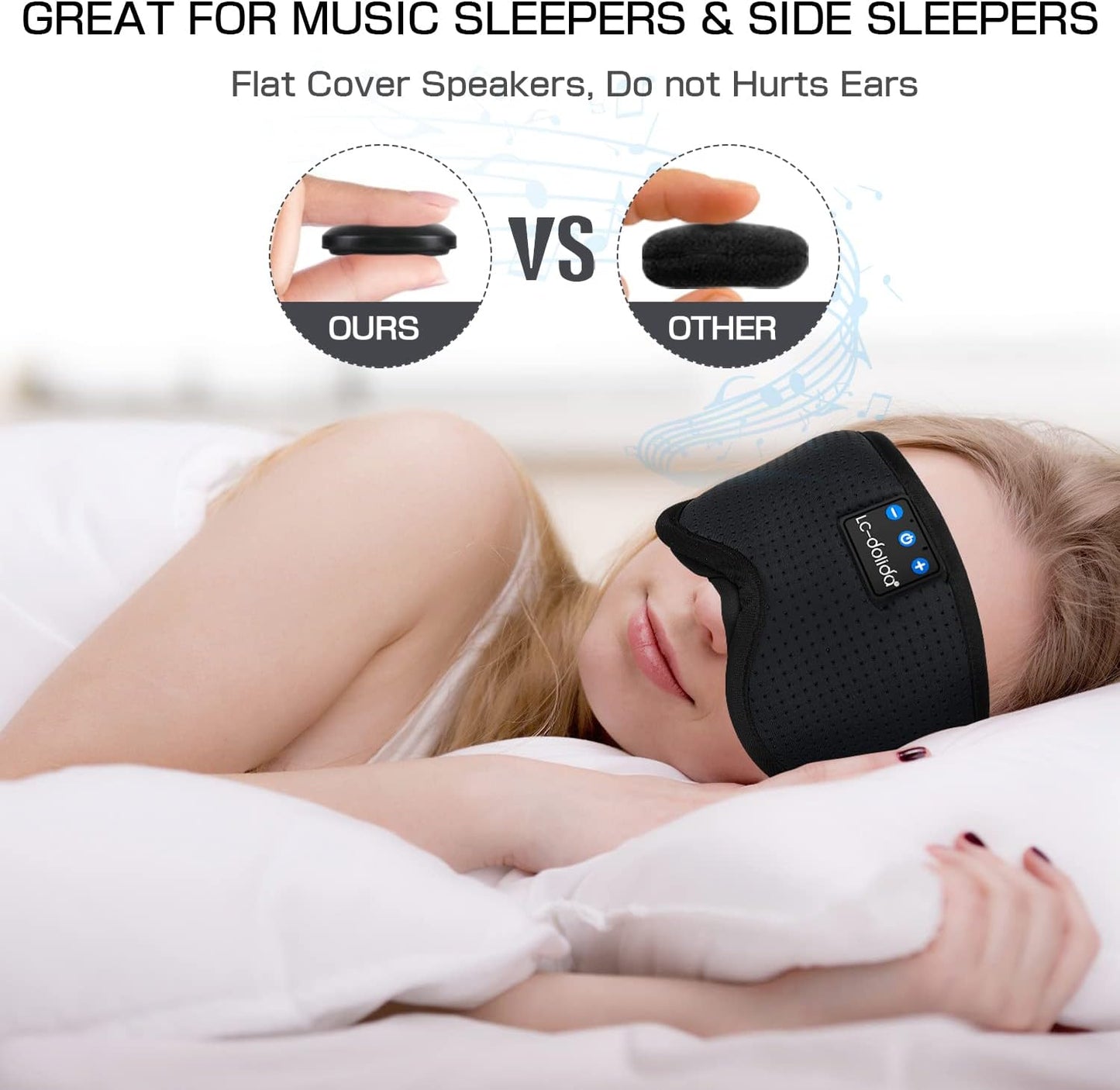 LC-dolida Sleep Headphones, 3D Sleep Mask Bluetooth Wireless Music Eye Mask, Sleeping Headphones for Side Sleepers Sleep Mask with Bluetooth Headphones Ultra-Thin Stereo Speakers Perfect for Sleeping