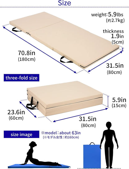 KaRaDaStyle Gymnastics Mat Folding Stretch Mats 71"x31"x2" Exercise Muscle Training Children Play Horizontal Bar Mat Yoga Sports Soundproof Home Use