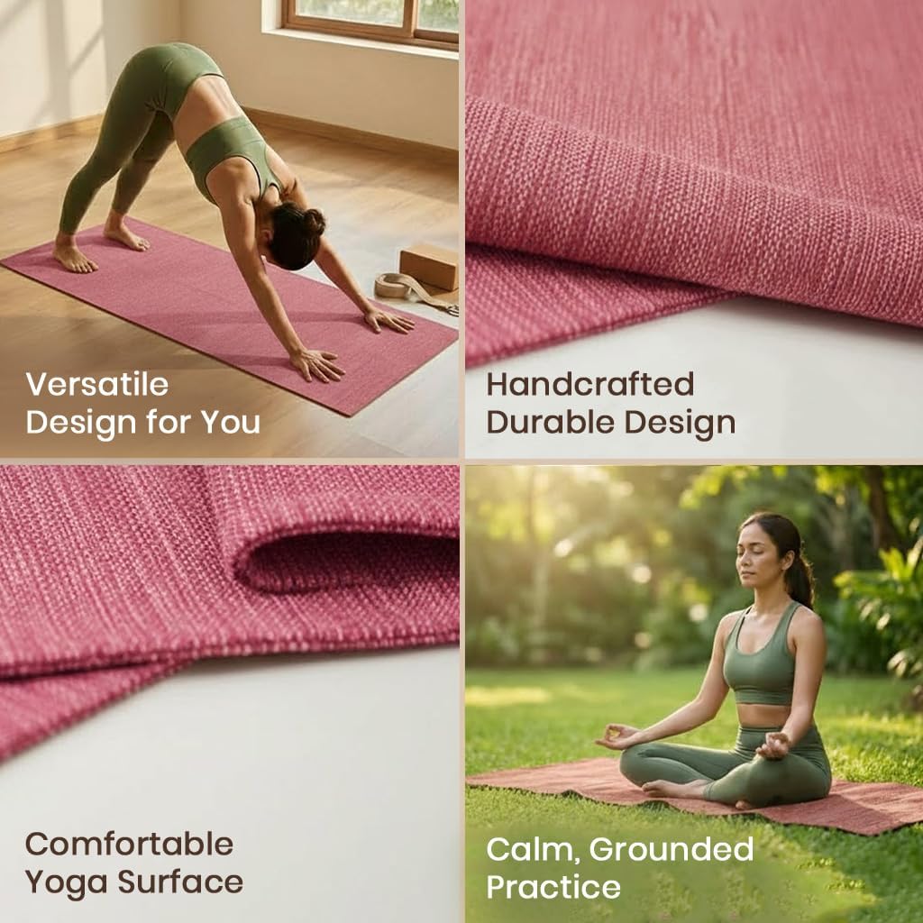 LFH Home Handmade Cotton Yoga Mat Cotton Rug picnic mat For Exercise, Workout, Fitness - Perfect Heavy Quality Eco Friendly Natural Cotton Woven Reversible Yoga Mats for Men & Women - 72x26 Inch.