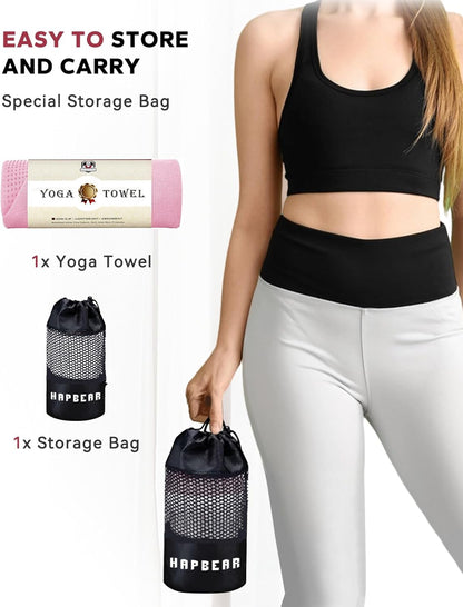 HAPBEAR Hot Yoga Towel with Non-Slip Grip Dots, Super-Absorbent Microfiber Yoga Mat Towel for Sweaty Bikram, Pilates and Studio Workouts - Grey