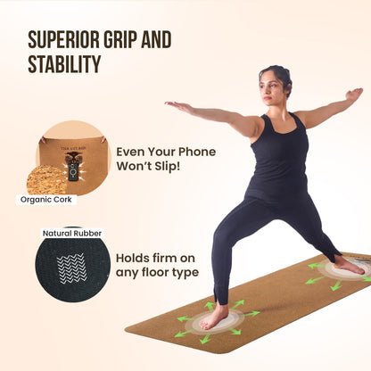 MHW - LIVE WELL Cork Yoga Exercise Mat | Natural Resists Sweat & Odors | Non-Slip TPE Yoga Mat | Extra Comfort for Hot Yoga, Pilates, and Workouts | 6mm Thick, Eco-Friendly