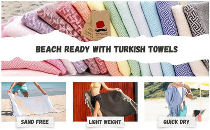 Bazaar Anatolia Turkish Beach Towel – 100% Cotton, Quick Dry, Lightweight and Sand Free – Perfect for Bathroom, Travel, Yoga, Camping, Oversized 71x39 inches - Diamond Black - Colors C