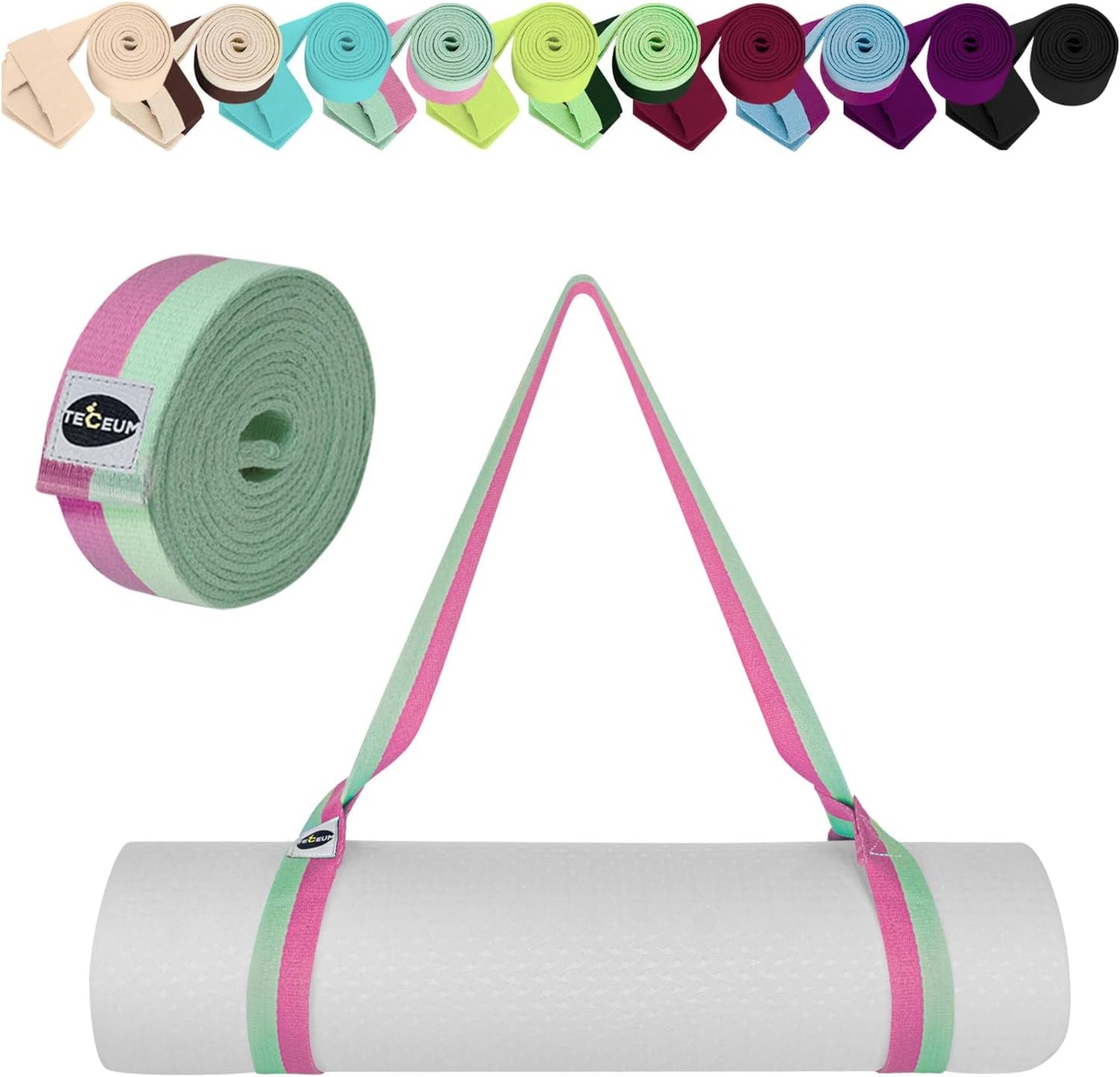 TECEUM Yoga Mat Strap – 30+ Colors – Adjustable Mat Holder Sling Carrier for All Mats [Mat Not Included]