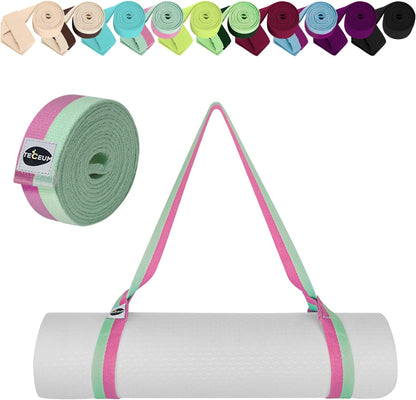 TECEUM Yoga Mat Strap – 30+ Colors – Adjustable Mat Holder Sling Carrier for All Mats [Mat Not Included]