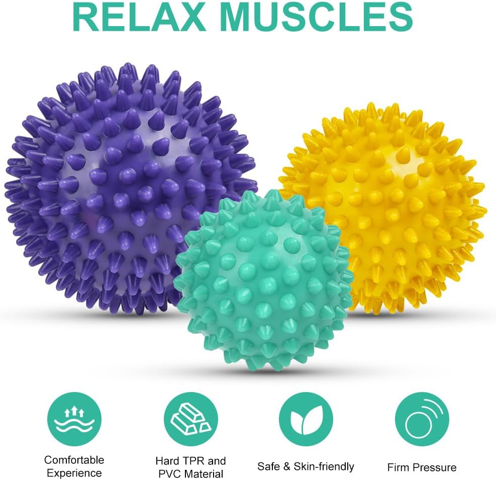 URAQT Spiky Massage Ball Set, 2 Pack Physical Therapy Massage Balls, Hard Lacrosse Ball & Spiky Massage Ball for Myofascial Release and Trigger Point Deep Tissue Massage (Red)