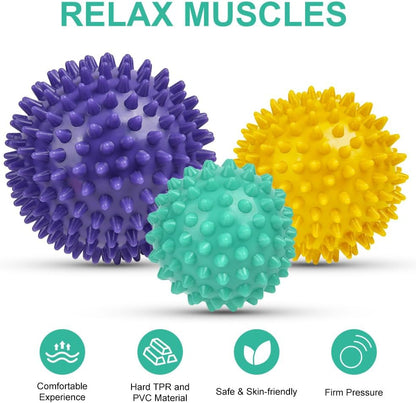 URAQT Spiky Massage Ball Set, 2 Pack Physical Therapy Massage Balls, Hard Lacrosse Ball & Spiky Massage Ball for Myofascial Release and Trigger Point Deep Tissue Massage (Red)