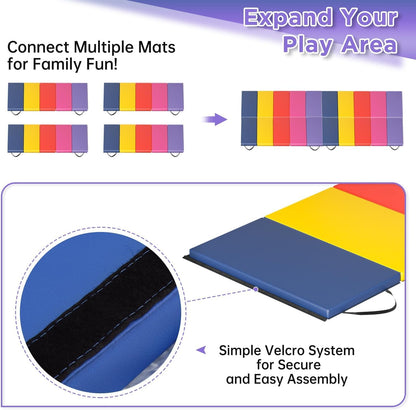 BLKMTY Gymnastics Mats - 2'x6' Folding Exercise & Yoga Mat with Carrying Handles for Kids' Tumbling & Home Gym