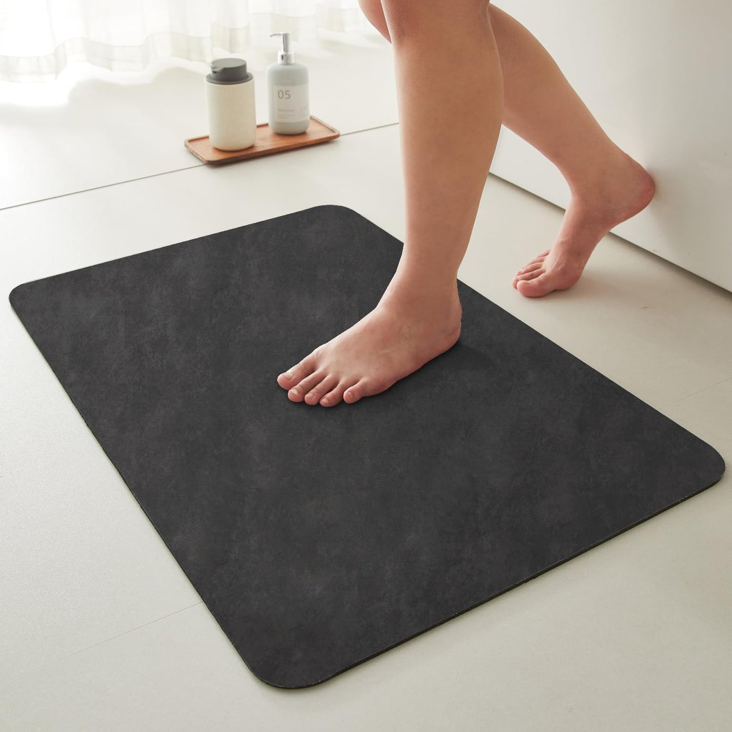 TYUU Bath Mat, Bathroom Rugs Non Slip Washable Thin Absorbent Quick Dry Bath Mat Fits Under Door Bathroom Floor Mat Perfect for Bath, Shower, or Sink 24"x36" Dark Grey