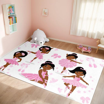 Black Girl Area Rug for Bedroom African Black Girls Floor Rugs for Living Room Playroom Cartoon Art Home Decor Soft Yoga Mats for Women Afro Purple 47" x 31" (2.7 x 3 Feet)