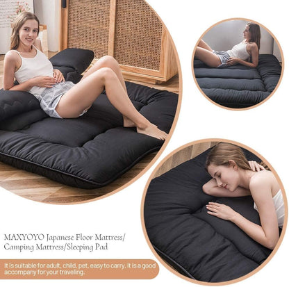 MAXYOYO Bohemian Retro Mattress Boho Floral Japanese Futon Mattress Tatami Floor Mat Foldable Portable Camping, Sleeping Pad, Lounger Couch Bed Full Size