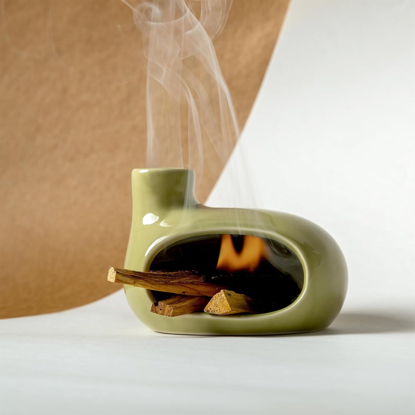 MOUGIGI Terracotta Palo Santo Holder - Modern Chiminea Incense Burner for Yoga, Meditation, and Energy Cleansing - Wood Sticks Dish, Sage Ash Catcher, Smudge Bowl, Cone Burner - Unique Meditation Gift