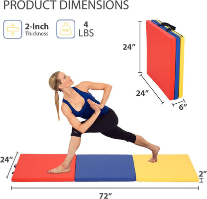 Gymnastics Mat for Tumbling, Folding Tumbling Mat Exercise Mat Gym Mat Tumbling Mats for Kids, Adults, PU Leather Yoga Mat with Carrying Handles