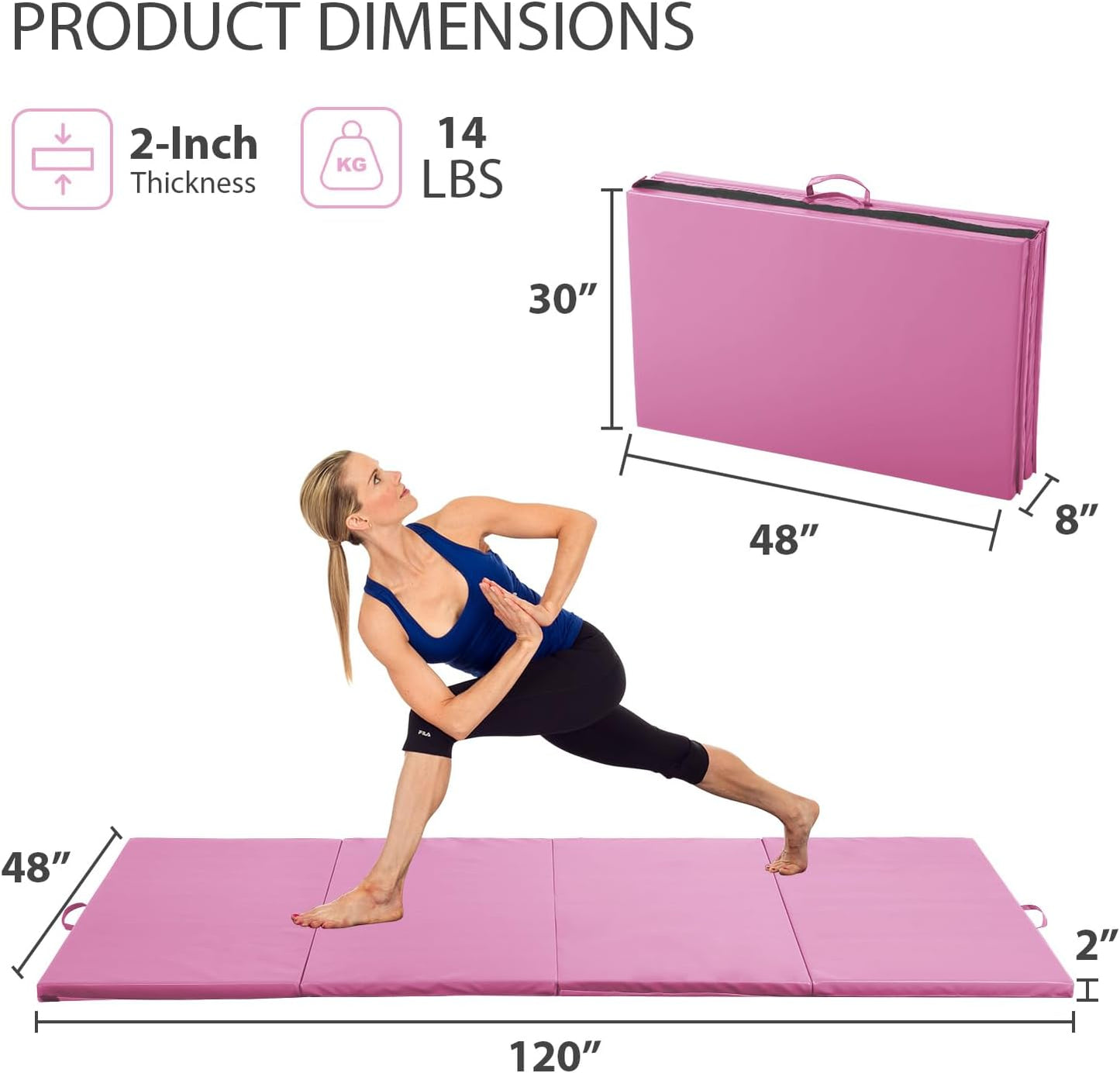 Gymnastics Mat for Tumbling, Folding Tumbling Mat Exercise Mat Gym Mat Tumbling Mats for Kids, Adults, PU Leather Yoga Mat with Carrying Handles