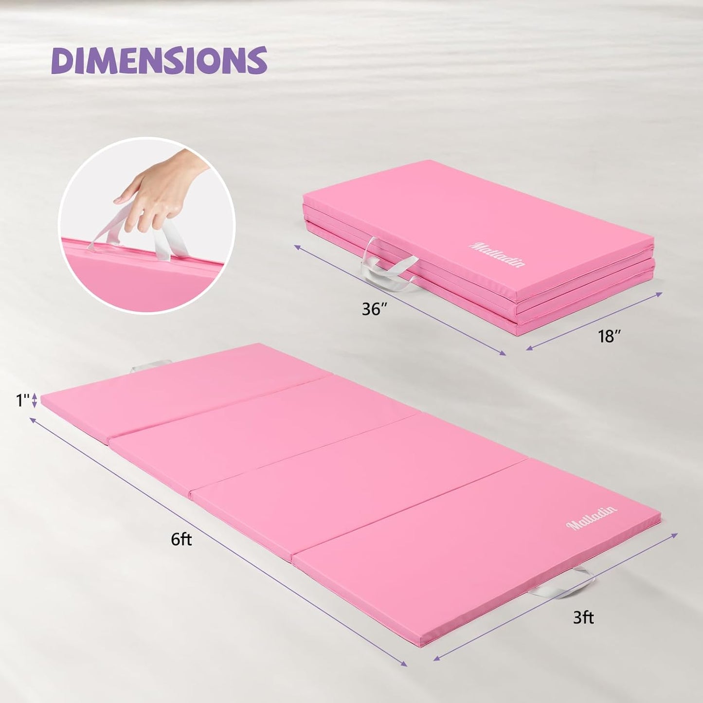 Matladin 8 FT/6FT Folding Gymnastics Gym Exercise Aerobics Mat, PU Leather Tumbling Mats for Stretching Yoga Cheerleading Martial Arts, Play