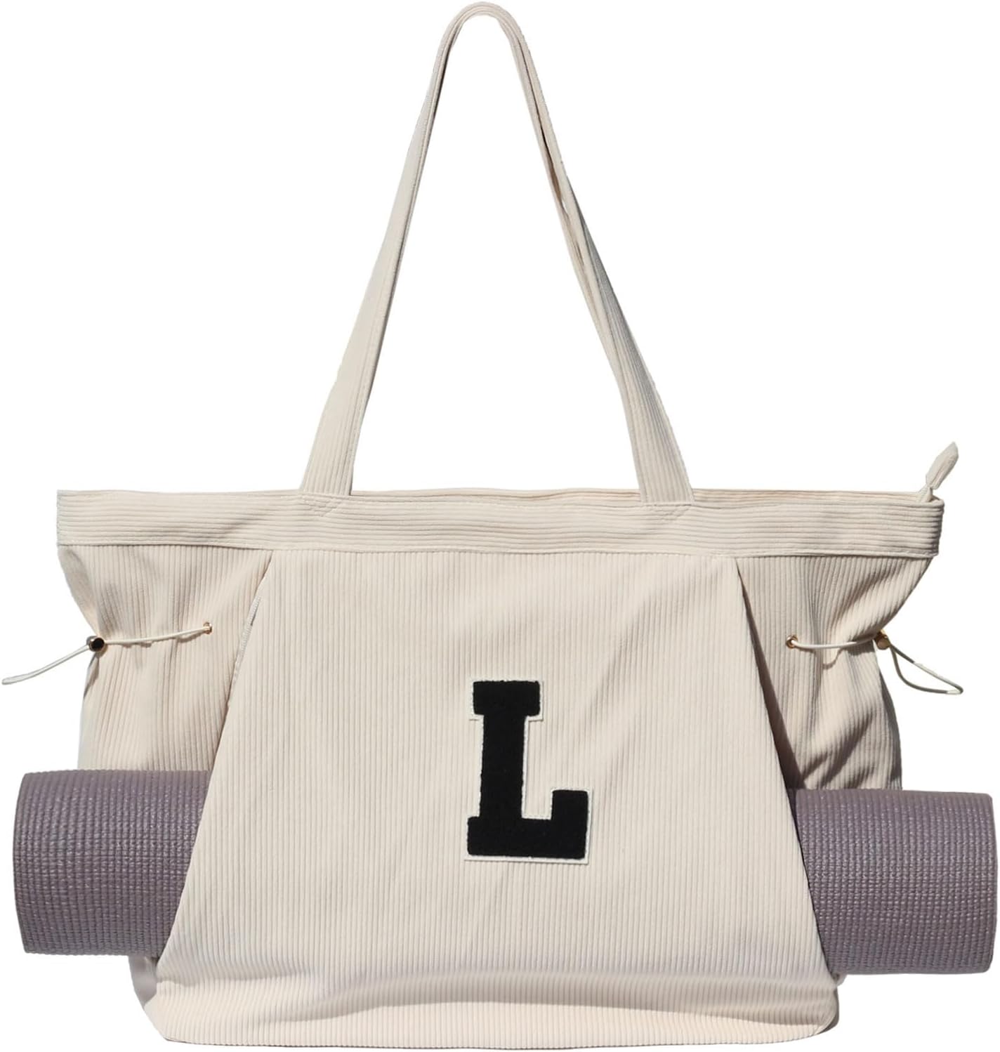 ESVAN Corduroy Yoga Tote Bag Gifts for Women Drawstring Yoga Mat Bag for Office Workout Travel Carryall Pilates Gym