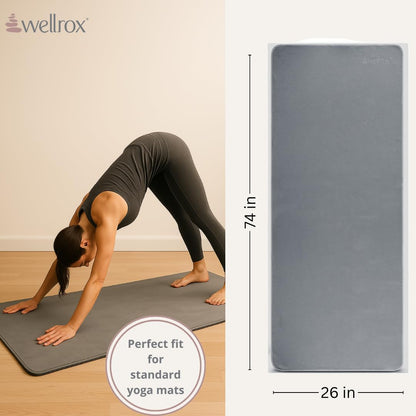 Wellrox Microfiber Yoga Mat Towel with Grip – Ultra Absorbent, Super Soft, and Quick Dry Hot Yoga Towel Non Slip for Pilates, Bikram, and Fitness Workouts (74” x 26”, Pink)