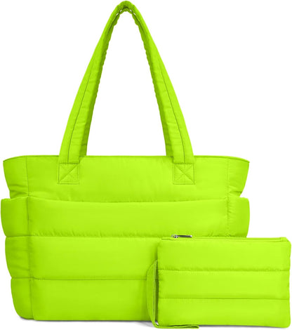 TOPDesign Puffer Tote Bag for Women, Lightweight Puffy Handbag with Compartments, Quilted Shoulder Bag for Work, Travel, Gym - Colors B
