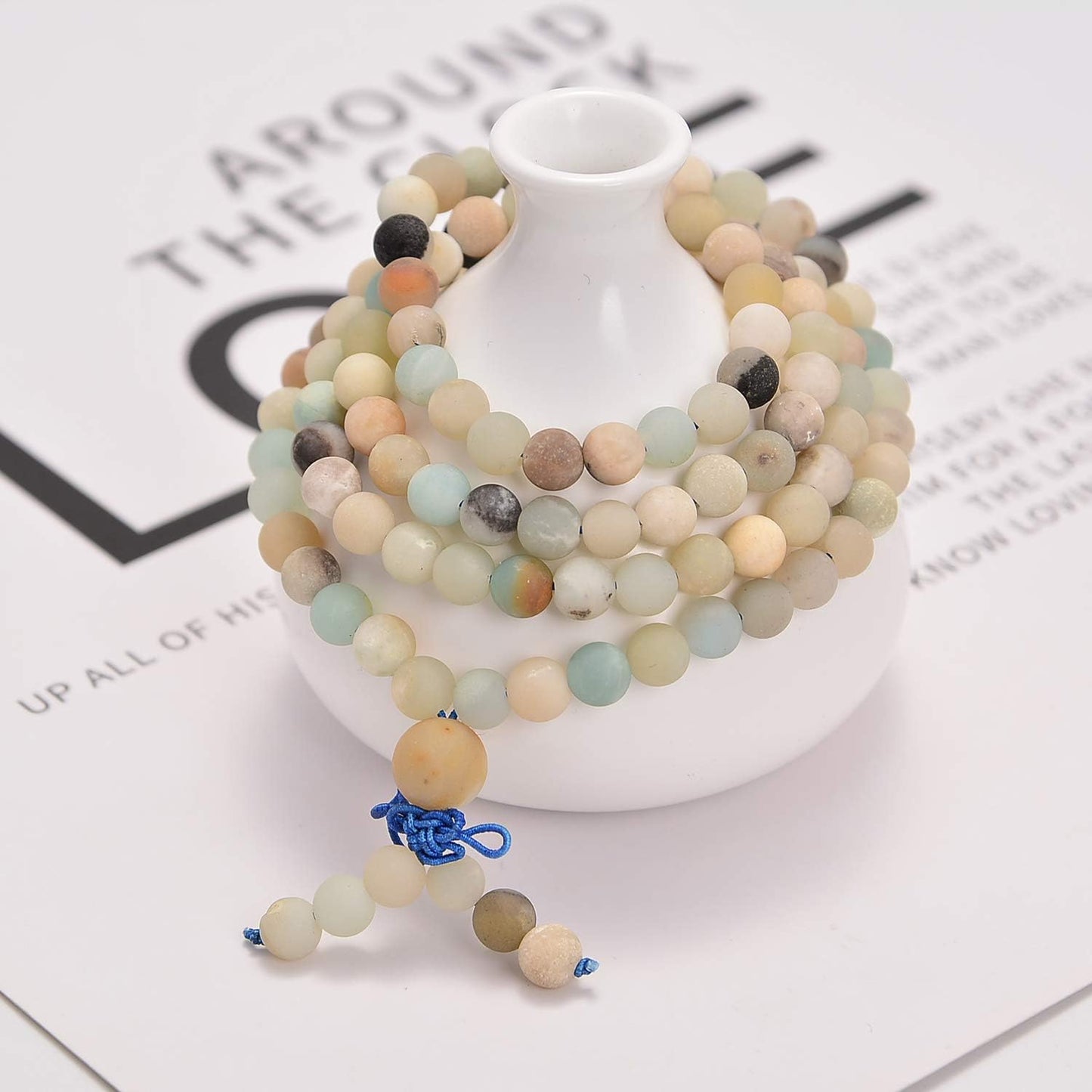 AD Beads 6mm Natural Healing Gemstones Buddhist 108 Prayer Mala Stretchy Bracelet Necklace