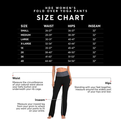 HDE Women's Color Block Fold Over Waist Yoga Pants Flare Leg Workout Leggings