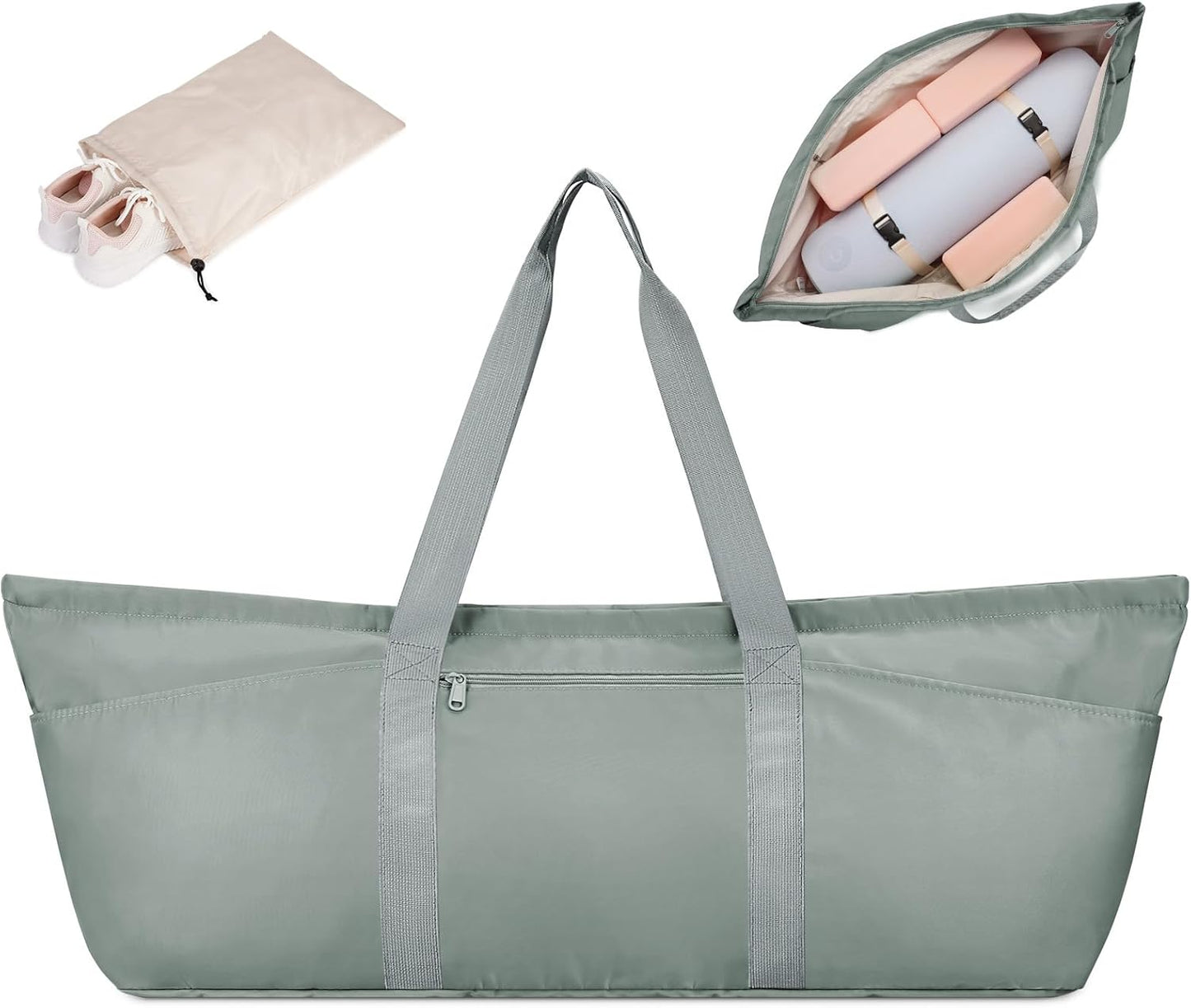 Large Yoga Mat Bag with Shoes Compartment and Wet Pocket Ladies Pilates Gym Tote Bag with Yoga Mat Holder Strap for Women Men Workout Carrier Stuff Accessories