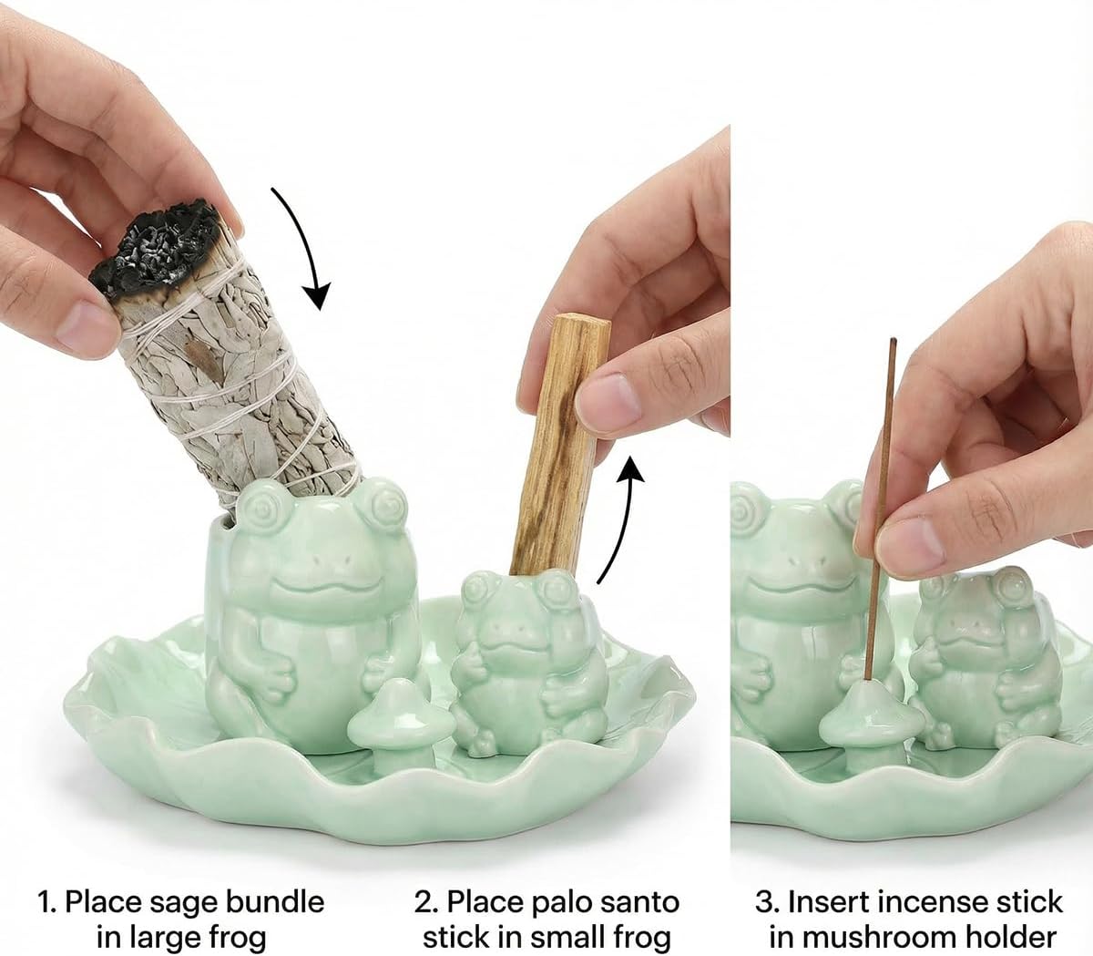 ChangWanna Frog Incense Holder Waterfall - Ceramic Cone Backflow Incense Burner Smoke Fountain, Back Flowing Incense Diffuser with 45 Sticks & 12 Cones, Frog Ornament for Aromatherapy/Yoga/Home Decor