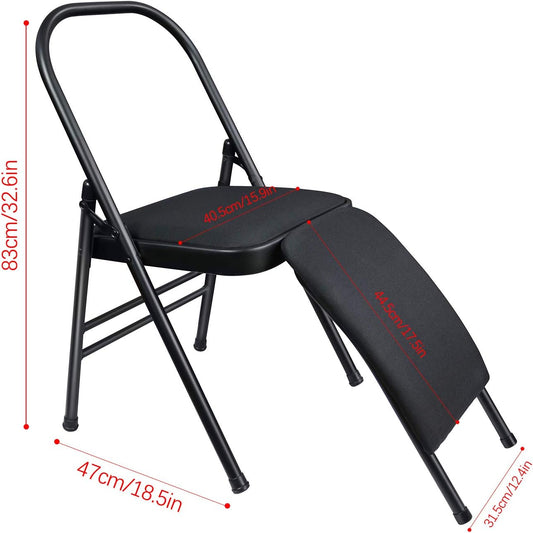 INNOLIFE Yoga Auxiliary Chair with Lumbar Back Support Foldable Balance Training with Purple Yoga Resistance Band