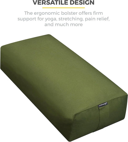 Extra Firm Large Yoga Bolster, 24" x 12" x 6" Cinched OR Zippered Yoga Pillow, Rectangular Cotton Cushion With Removable Cover for Studios, 1 Pack or 2 Pack