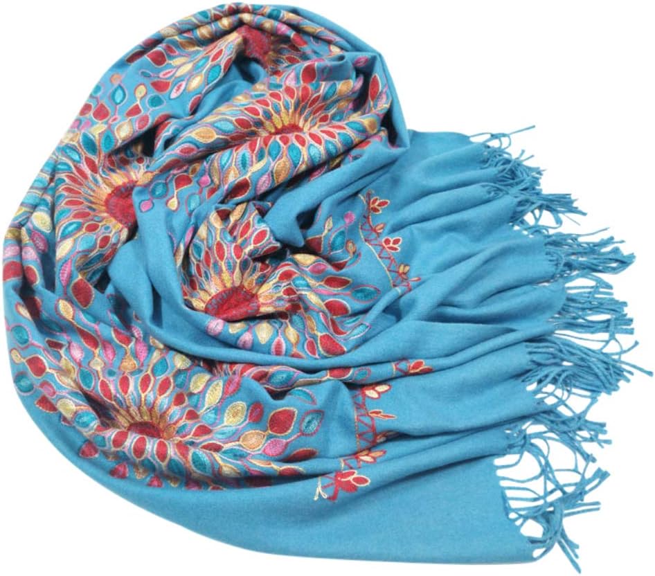Urban CoCo Women's Embroidered Oversize Tassel Shawl Scarf Wraps for Women