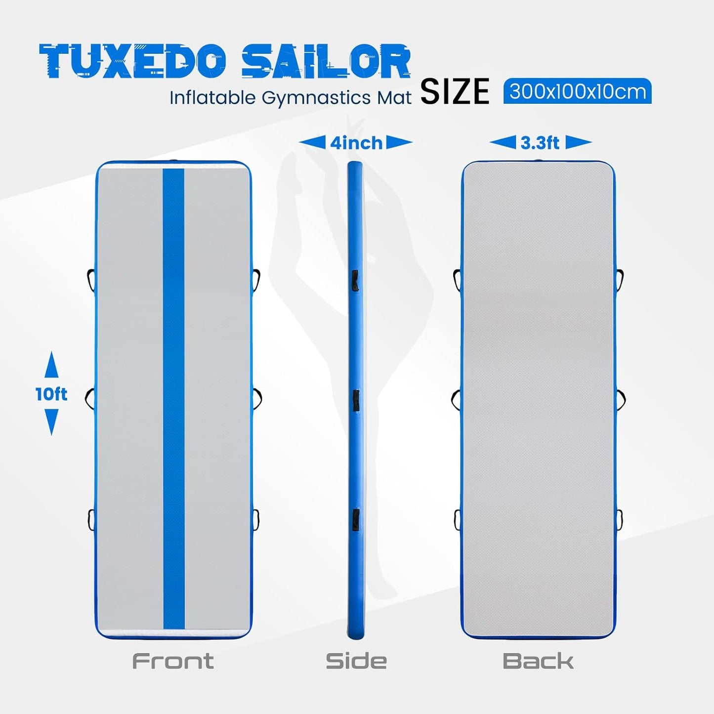 Tuxedo Sailor Inflatable Gymnastics Tumbling Mat Tumble Track Thickness Floor Mat With Electric Air Pump for Gymnastics/Training/Home/Cheerleading/Water/Gym/Yoga