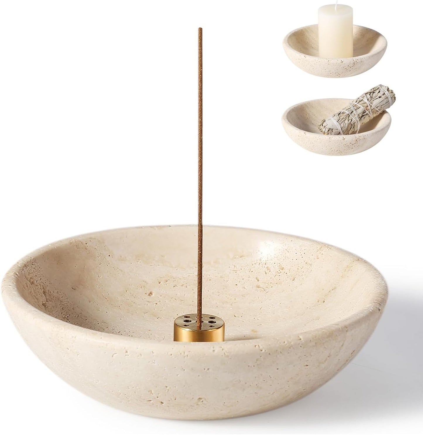 Koville Natural Marble Incense Holder, Incense Holder for Sticks with 9 Holes, Handmade Incense Burner Ash Catcher for Meditation Yoga SPA, Balsam Fir/Palo Santo/Sage/Cone (RoyalBeige)
