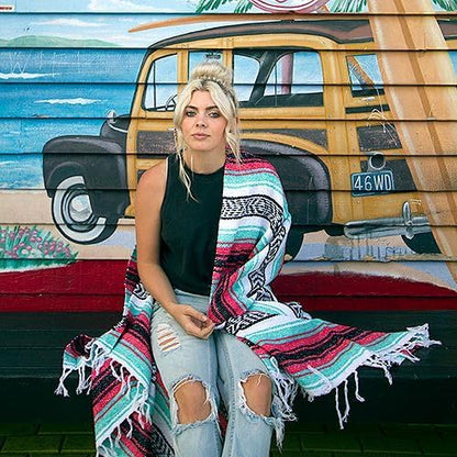 Del Mex Classic Mexican Blanket, Large Authentic Woven Falsa Throw (70"x50"), Artisan Southwest Décor for Beach, Yoga, Outdoors (Lavender)