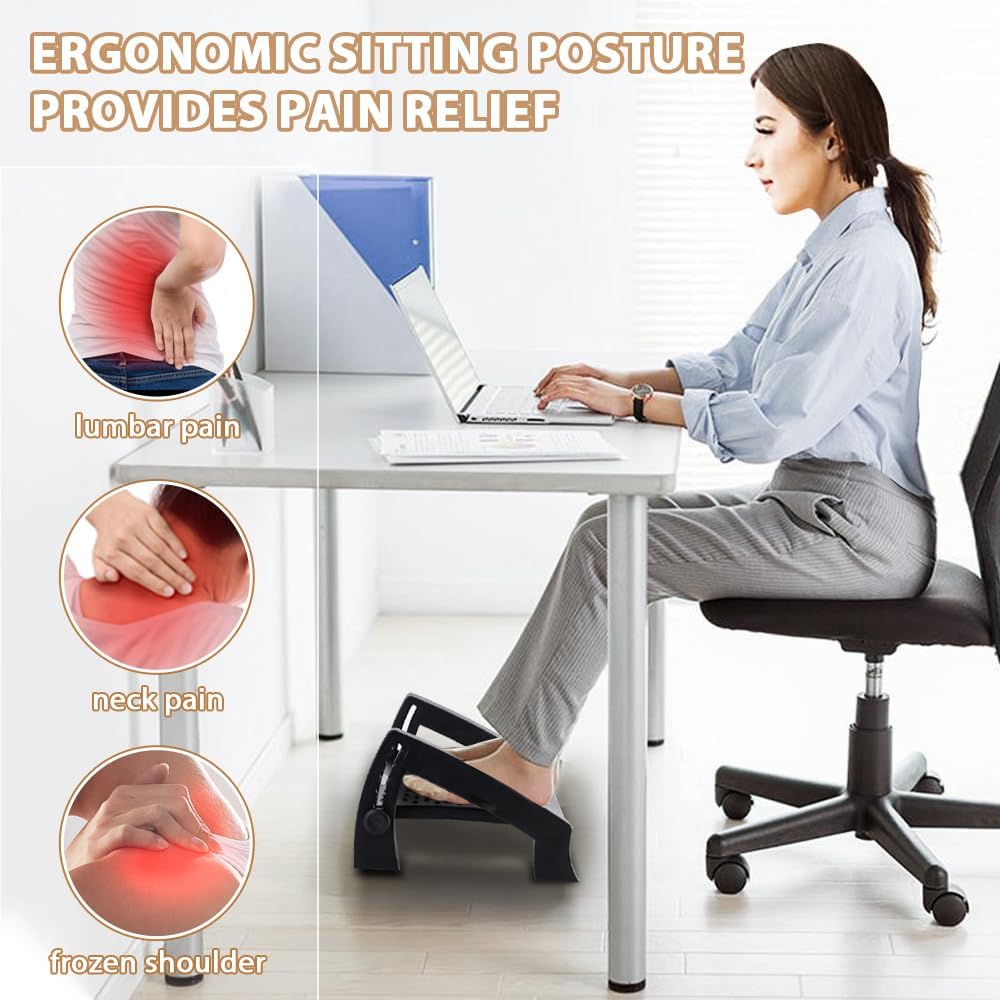 CasaZenith Foot Rest, Six Heights Adjustable Foot Rest for Under Desk at Work, Ergonomic Foots Stool for Under Office Desks, Under Desk Footrest with Foot Massage Roller, Chair Footrest for Leg Rests